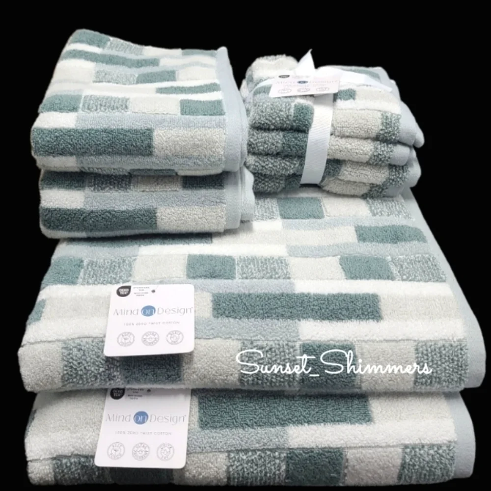 8 Mind on Design Color Block Zero Twist Cotton Bath Hand Washcloth Towel Set NEW